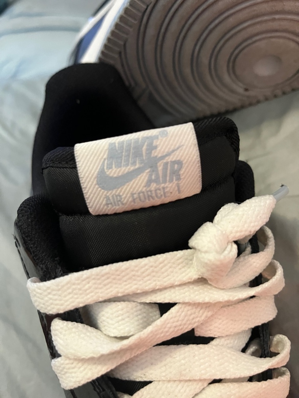 Nike Air Force 1 Low Black Patent with White Swoosh - Picture 3 of 7